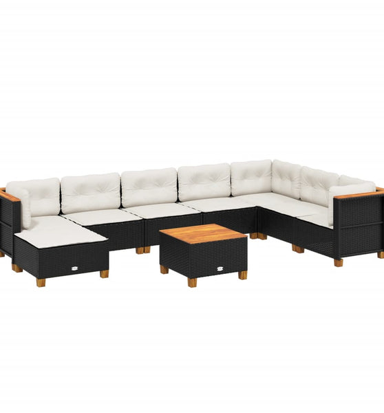 9-tlg. Garten-Sofagarnitur mit Kissen Schwarz Poly Rattan