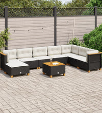 9-tlg. Garten-Sofagarnitur mit Kissen Schwarz Poly Rattan