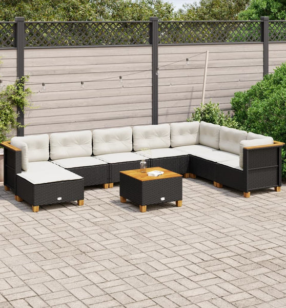 9-tlg. Garten-Sofagarnitur mit Kissen Schwarz Poly Rattan