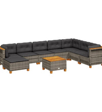 9-tlg. Garten-Sofagarnitur mit Kissen Grau Poly Rattan