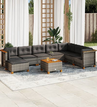 9-tlg. Garten-Sofagarnitur mit Kissen Grau Poly Rattan