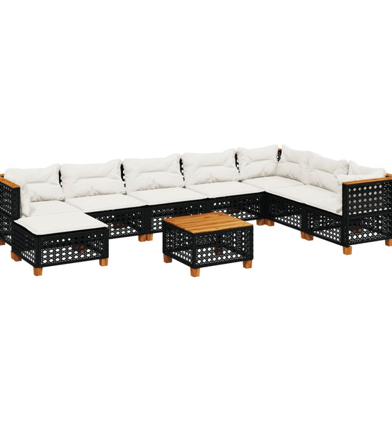 9-tlg. Garten-Sofagarnitur mit Kissen Schwarz Poly Rattan