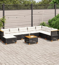 9-tlg. Garten-Sofagarnitur mit Kissen Schwarz Poly Rattan