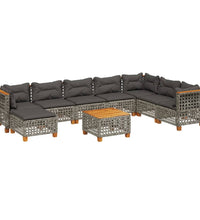 9-tlg. Garten-Sofagarnitur mit Kissen Grau Poly Rattan