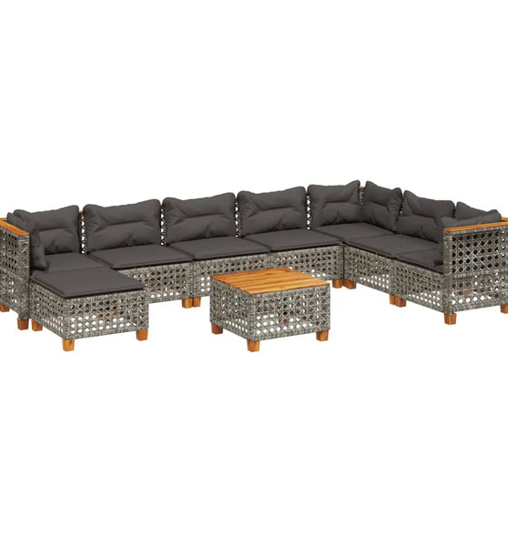 9-tlg. Garten-Sofagarnitur mit Kissen Grau Poly Rattan