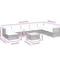 9-tlg. Garten-Sofagarnitur mit Kissen Grau Poly Rattan