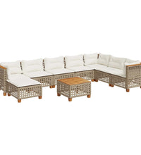 9-tlg. Garten-Sofagarnitur mit Kissen Beige Poly Rattan