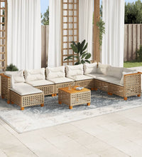 9-tlg. Garten-Sofagarnitur mit Kissen Beige Poly Rattan