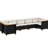 7-tlg. Garten-Sofagarnitur mit Kissen Schwarz Poly Rattan