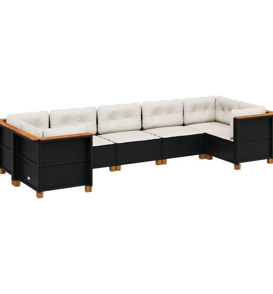 7-tlg. Garten-Sofagarnitur mit Kissen Schwarz Poly Rattan