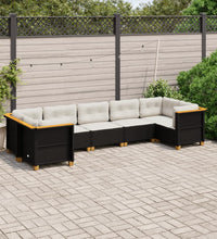 7-tlg. Garten-Sofagarnitur mit Kissen Schwarz Poly Rattan