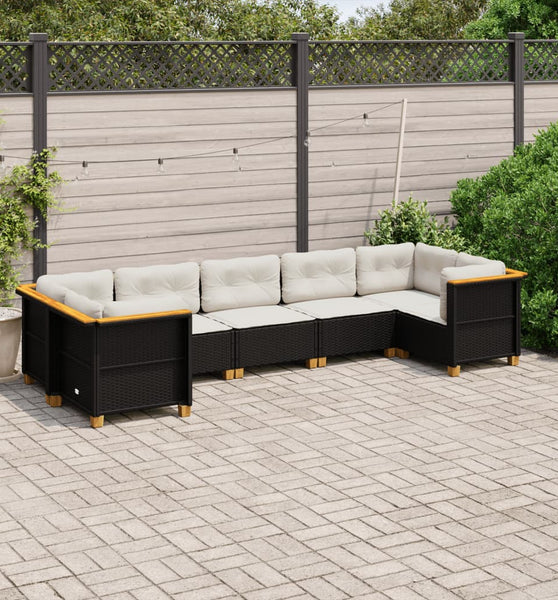 7-tlg. Garten-Sofagarnitur mit Kissen Schwarz Poly Rattan