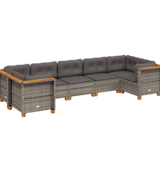 7-tlg. Garten-Sofagarnitur mit Kissen Grau Poly Rattan