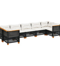 7-tlg. Garten-Sofagarnitur mit Kissen Schwarz Poly Rattan