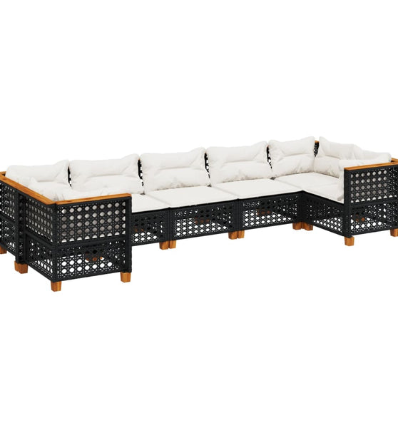 7-tlg. Garten-Sofagarnitur mit Kissen Schwarz Poly Rattan