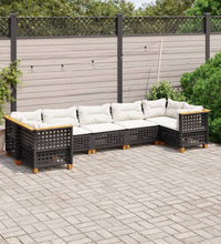 7-tlg. Garten-Sofagarnitur mit Kissen Schwarz Poly Rattan
