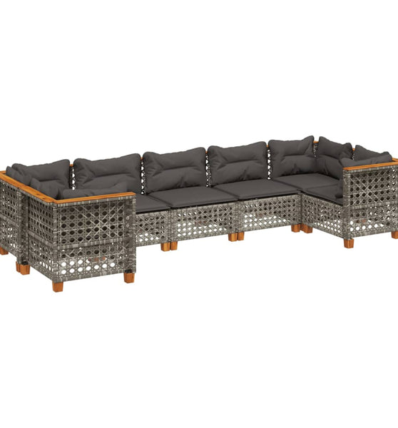 7-tlg. Garten-Sofagarnitur mit Kissen Grau Poly Rattan