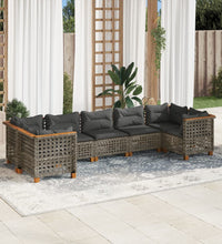 7-tlg. Garten-Sofagarnitur mit Kissen Grau Poly Rattan