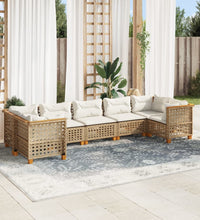 7-tlg. Garten-Sofagarnitur mit Kissen Beige Poly Rattan