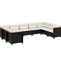 9-tlg. Garten-Sofagarnitur mit Kissen Schwarz Poly Rattan