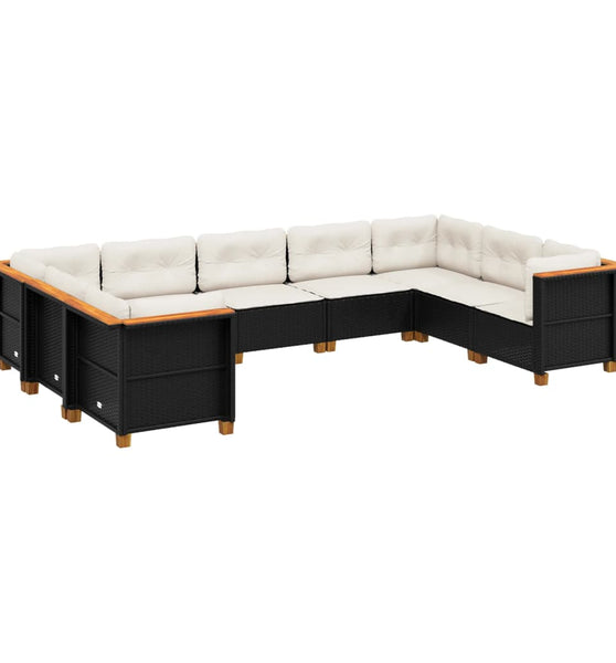 9-tlg. Garten-Sofagarnitur mit Kissen Schwarz Poly Rattan