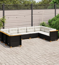 9-tlg. Garten-Sofagarnitur mit Kissen Schwarz Poly Rattan