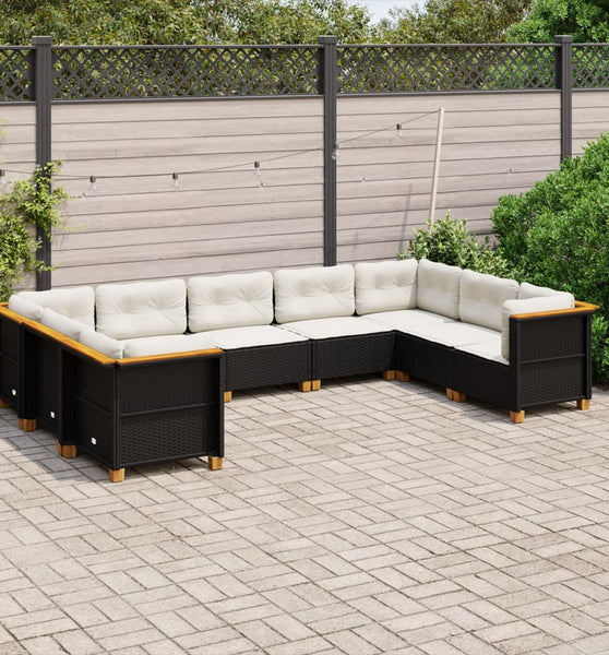 9-tlg. Garten-Sofagarnitur mit Kissen Schwarz Poly Rattan