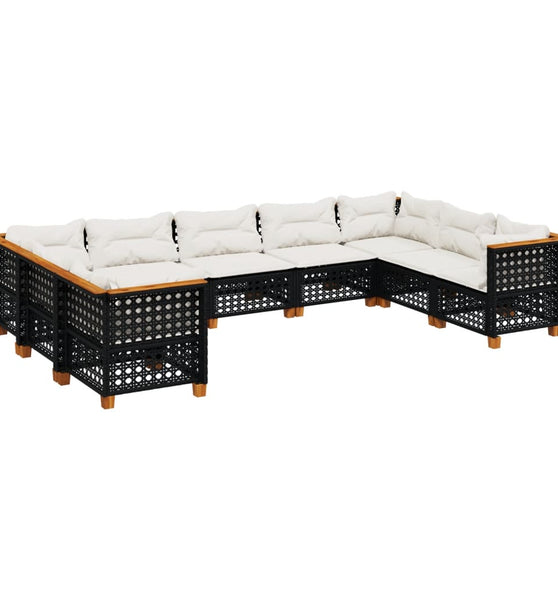 9-tlg. Garten-Sofagarnitur mit Kissen Schwarz Poly Rattan
