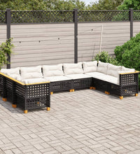 9-tlg. Garten-Sofagarnitur mit Kissen Schwarz Poly Rattan