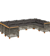 9-tlg. Garten-Sofagarnitur mit Kissen Grau Poly Rattan