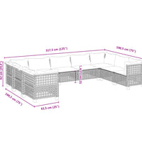 9-tlg. Garten-Sofagarnitur mit Kissen Grau Poly Rattan