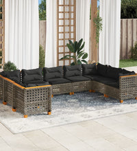 9-tlg. Garten-Sofagarnitur mit Kissen Grau Poly Rattan