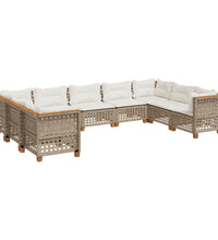 9-tlg. Garten-Sofagarnitur mit Kissen Beige Poly Rattan