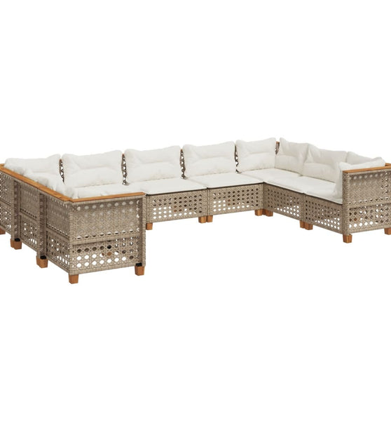 9-tlg. Garten-Sofagarnitur mit Kissen Beige Poly Rattan