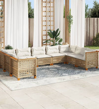 9-tlg. Garten-Sofagarnitur mit Kissen Beige Poly Rattan