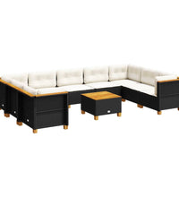 10-tlg. Garten-Sofagarnitur mit Kissen Schwarz Poly Rattan