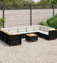 10-tlg. Garten-Sofagarnitur mit Kissen Schwarz Poly Rattan