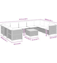 10-tlg. Garten-Sofagarnitur mit Kissen Grau Poly Rattan
