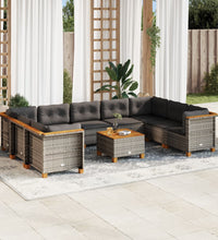 10-tlg. Garten-Sofagarnitur mit Kissen Grau Poly Rattan