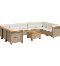 10-tlg. Garten-Sofagarnitur mit Kissen Beige Poly Rattan