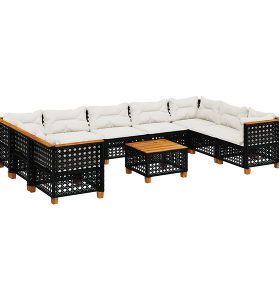 10-tlg. Garten-Sofagarnitur mit Kissen Schwarz Poly Rattan