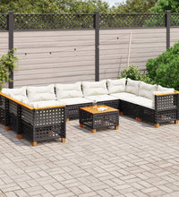 10-tlg. Garten-Sofagarnitur mit Kissen Schwarz Poly Rattan