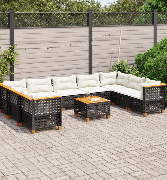10-tlg. Garten-Sofagarnitur mit Kissen Schwarz Poly Rattan