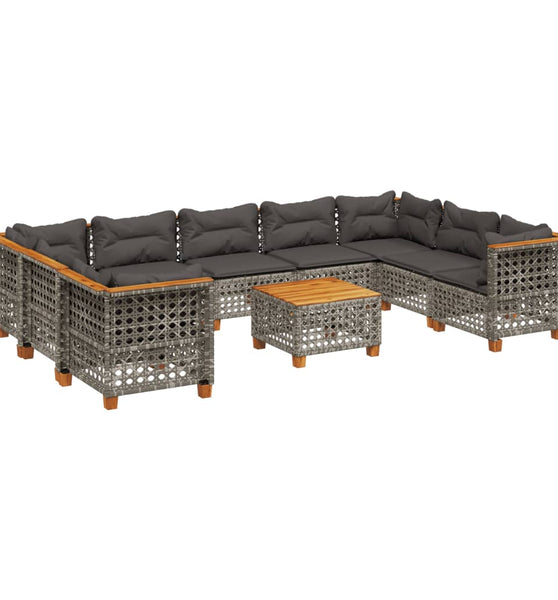 10-tlg. Garten-Sofagarnitur mit Kissen Grau Poly Rattan
