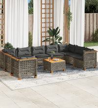 10-tlg. Garten-Sofagarnitur mit Kissen Grau Poly Rattan