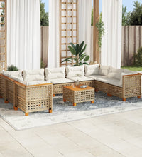 10-tlg. Garten-Sofagarnitur mit Kissen Beige Poly Rattan