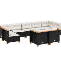 9-tlg. Garten-Sofagarnitur mit Kissen Schwarz Poly Rattan