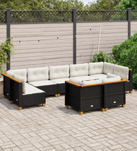 9-tlg. Garten-Sofagarnitur mit Kissen Schwarz Poly Rattan