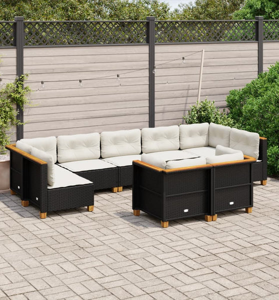 9-tlg. Garten-Sofagarnitur mit Kissen Schwarz Poly Rattan