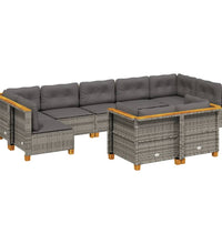 9-tlg. Garten-Sofagarnitur mit Kissen Grau Poly Rattan